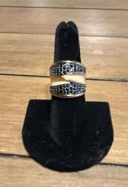 Milor Italy Rose Gold Tone Wide Band Ring with Black Crystals